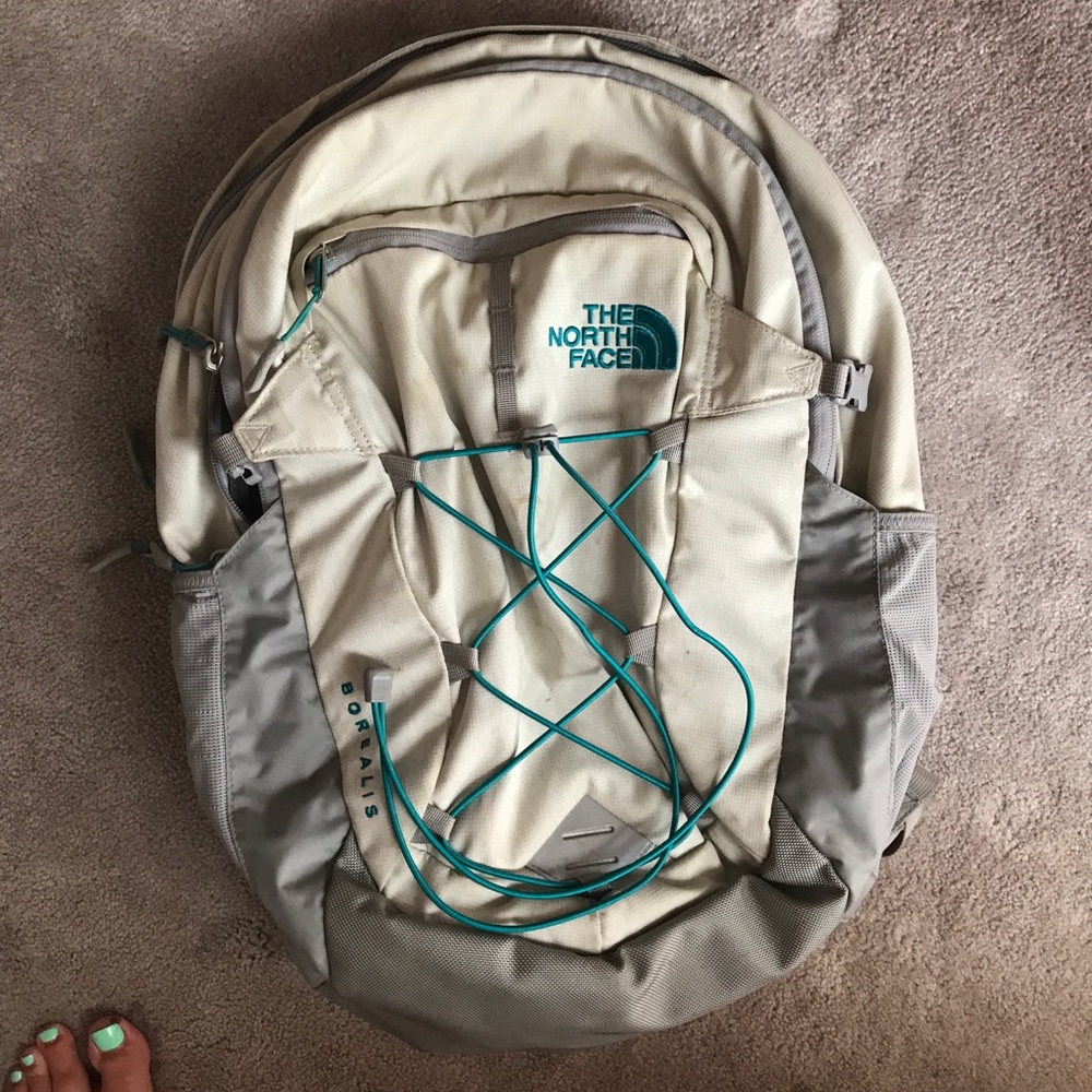 The North Face grey/teal women’s borealis backpack